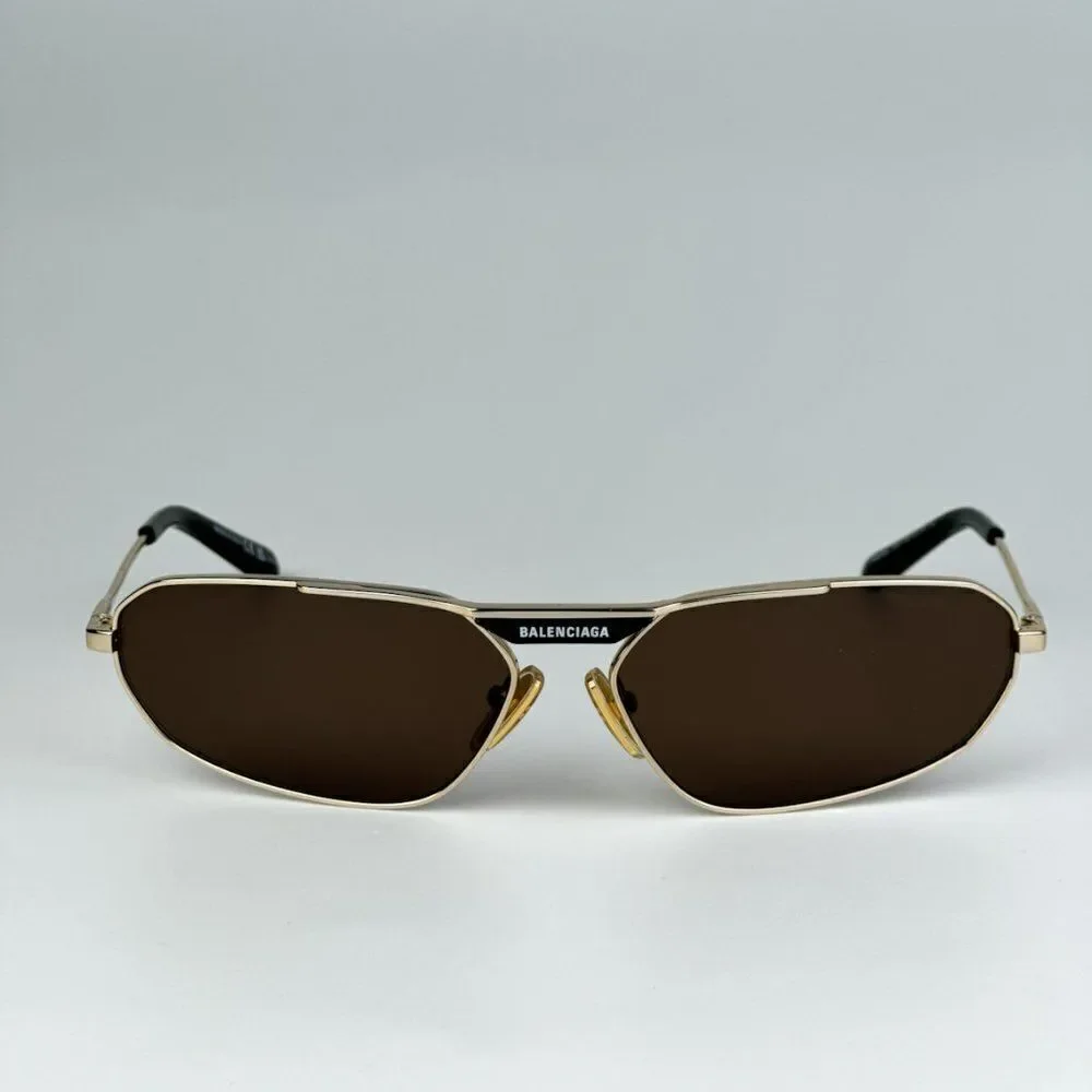NEW Balenciaga BB0245S 003 Gold Brown Geometric Unisex Sunglasses BB 0245S